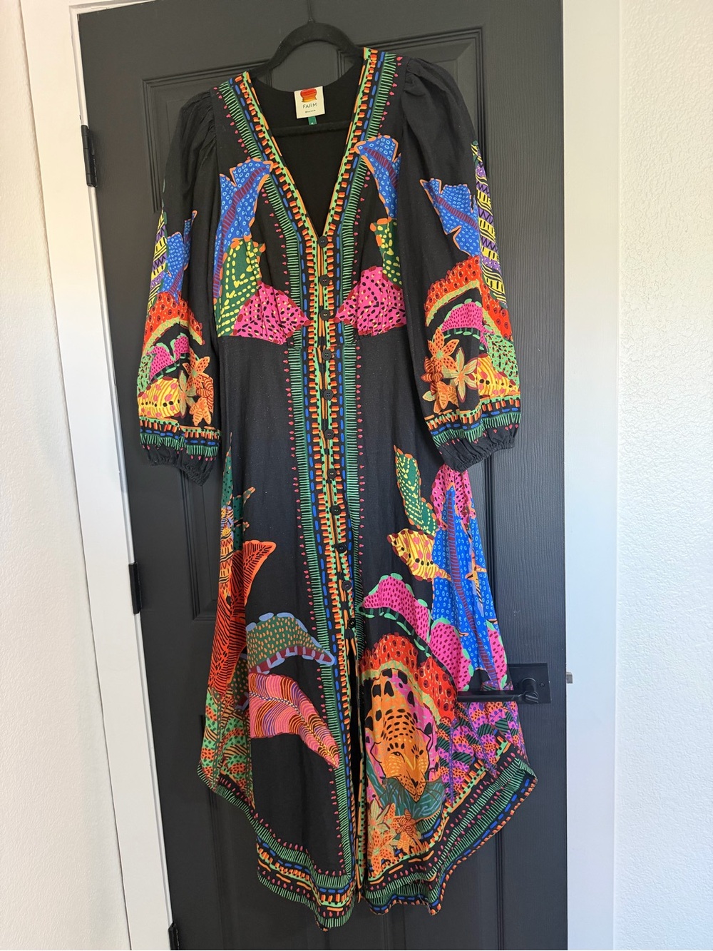 FARM Rio Black Cool Leopards Maxi Dress with Multicolor Tropical Print - Picture 3 of 16